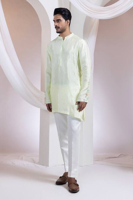 Smriti By Anju Agarwal Green Silk, Cotton Embroidery Pastel Forest Mist Nerhu Jacket Kurta Set Online at Aza Fashions Smriti By Anju Agarwal_Green Silk, Cotton Embroidery Pastel Forest Mist Nerhu Jacket Kurta Set _Online_at_Aza_Fashions