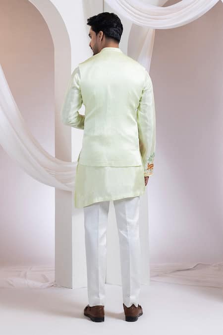 Smriti By Anju Agarwal Pastel Forest Mist Nerhu Jacket Kurta Set