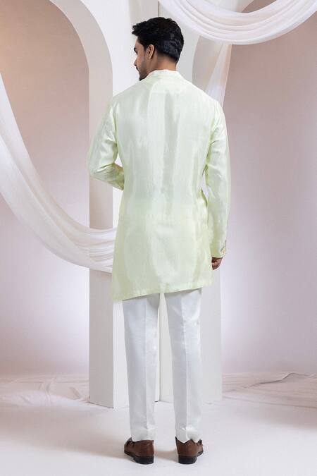 Smriti By Anju Agarwal Green Silk, Cotton Embroidery Pastel Forest Mist Nerhu Jacket Kurta Set at Aza Fashions Smriti By Anju Agarwal_Green Silk, Cotton Embroidery Pastel Forest Mist Nerhu Jacket Kurta Set _at_Aza_Fashions