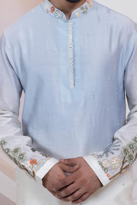 Buy Smriti By Anju Agarwal Blue Chanderi, Cotton Embroidery Neelra Kurta Set Online at Aza Fashions Buy_Smriti By Anju Agarwal_Blue Chanderi, Cotton Embroidery Neelra Kurta Set _Online_at_Aza_Fashions