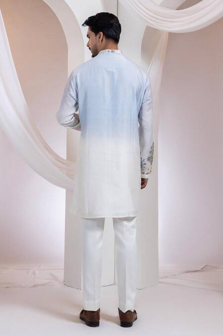 Shop Smriti By Anju Agarwal Blue Chanderi, Cotton Embroidery Madhubani Neelra Nehru Jacket Kurta Set Online at Aza Fashions Shop_Smriti By Anju Agarwal_Blue Chanderi, Cotton Embroidery Madhubani Neelra Nehru Jacket Kurta Set _Online_at_Aza_Fashions