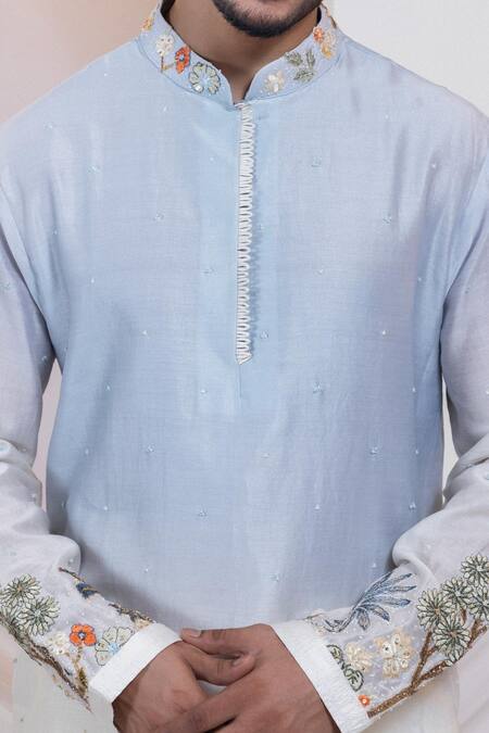 Smriti By Anju Agarwal Blue Chanderi, Cotton Embroidery Madhubani Neelra Nehru Jacket Kurta Set at Aza Fashions Smriti By Anju Agarwal_Blue Chanderi, Cotton Embroidery Madhubani Neelra Nehru Jacket Kurta Set _at_Aza_Fashions