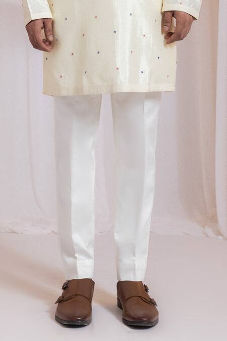 Smriti By Anju Agarwal Off White Silk, Cotton Embroidery Knots Kurta With Pant Online at Aza Fashions Smriti By Anju Agarwal_Off White Silk, Cotton Embroidery Knots Kurta With Pant _Online_at_Aza_Fashions