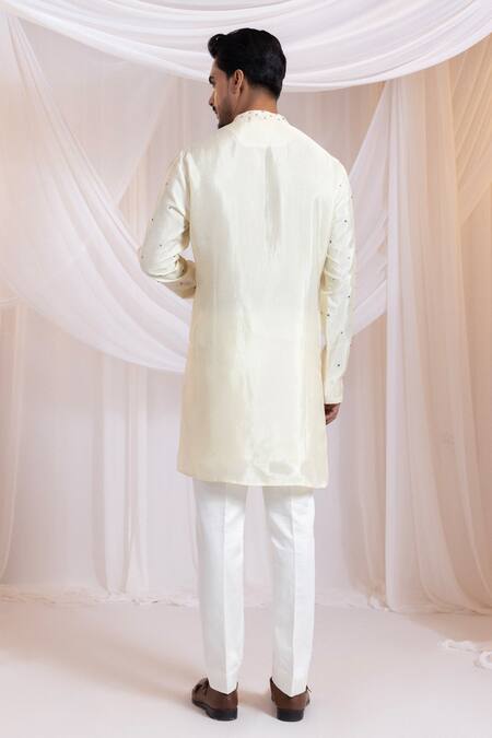 Shop Smriti By Anju Agarwal Off White Silk, Cotton Embroidery Leafline Knots Nehru Jacket Set Online at Aza Fashions Shop_Smriti By Anju Agarwal_Off White Silk, Cotton Embroidery Leafline Knots Nehru Jacket Set _Online_at_Aza_Fashions