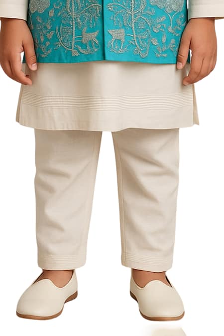 PAARSH Sky Blue Silk, Cotton Embroidery Vanleela Nehru Jacket Set Online at Aza Fashions PAARSH_Sky Blue Silk, Cotton Embroidery Vanleela Nehru Jacket Set _Online_at_Aza_Fashions