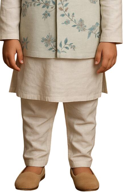 PAARSH_Aqua Cotton Embroidery Anuvan Nehru Jacket Set _Online_at_Aza_Fashions