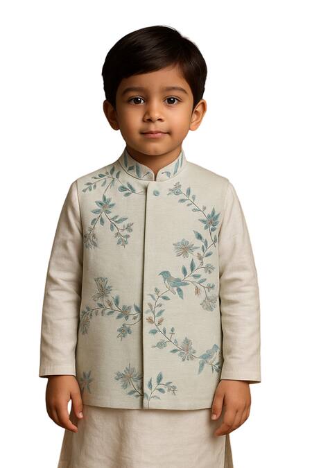 Buy_PAARSH_Aqua Cotton Embroidery Anuvan Nehru Jacket Set _Online_at_Aza_Fashions