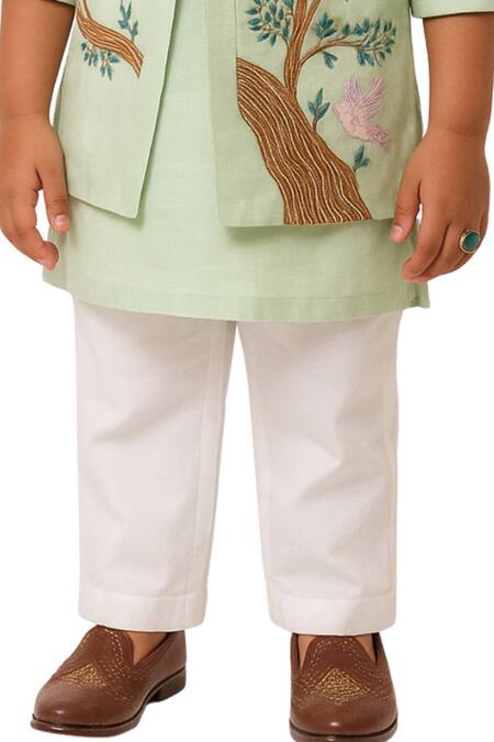 PAARSH_Mint Organza, Chanderi Embroidery Gulvan Birds Nehru Jacket Set _Online_at_Aza_Fashions