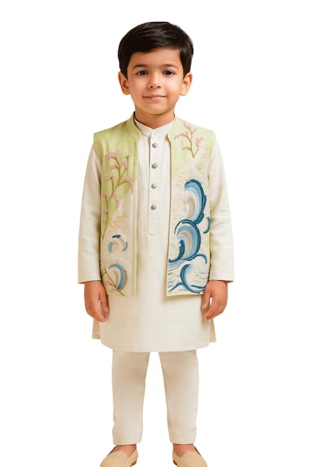 PAARSH Mint Organza, Chanderi Embroidery Varunesh Nehru Jacket Set 