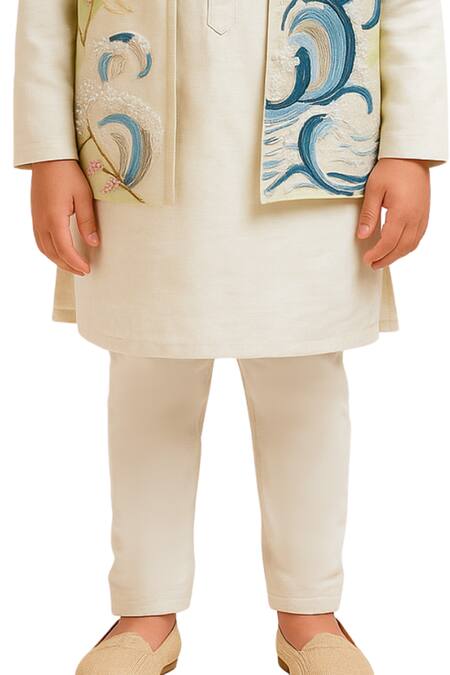 PAARSH_Mint Organza, Chanderi Embroidery Varunesh Nehru Jacket Set _Online_at_Aza_Fashions