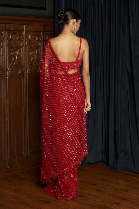Istya Red Statement Embellished Saree With Blouse 