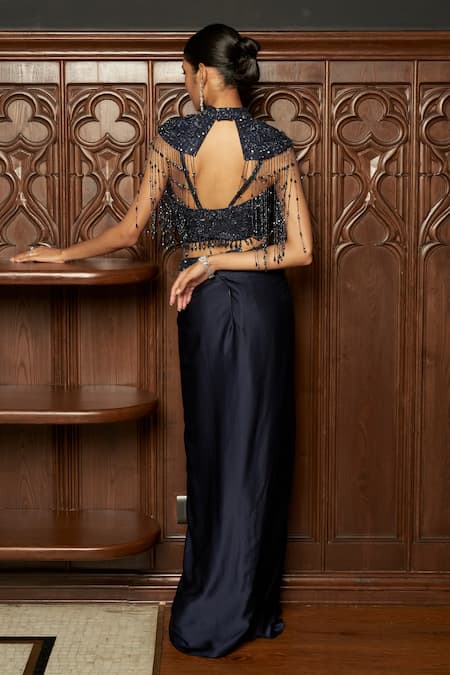Istya Navy Embellished Blouse Skirt Set 