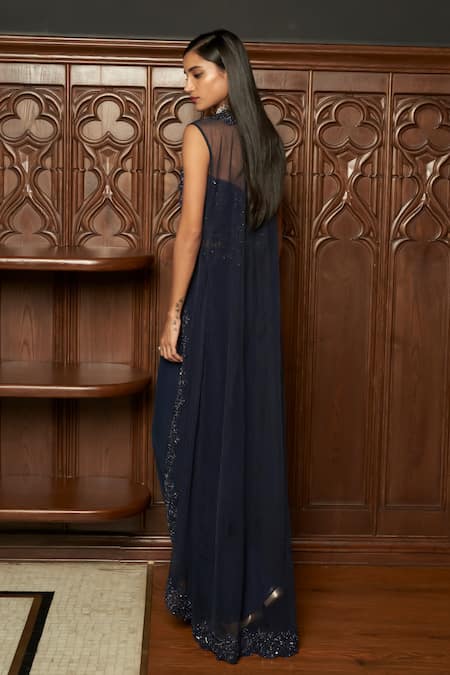 Istya Navy Indo-western Corset With Jacket Set 