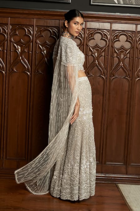 Istya Grey Embellished Sharara & Cape Set 
