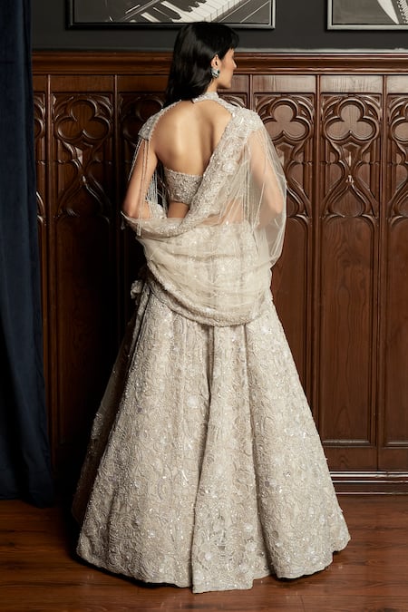 Istya Grey Embellished Lehenga & Cape Set 