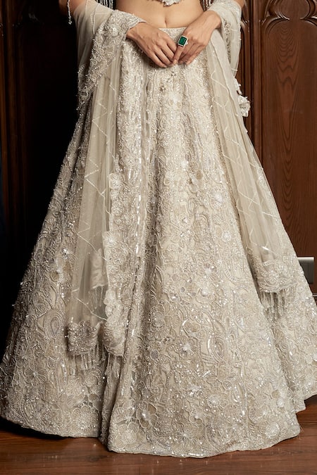 Istya Gray Net Sequins, Embroidery Sweetheart Grey Embellished Lehenga And Cape Set at Aza Fashions Istya_Gray Net Sequins, Embroidery Sweetheart Grey Embellished Lehenga And Cape Set _at_Aza_Fashions