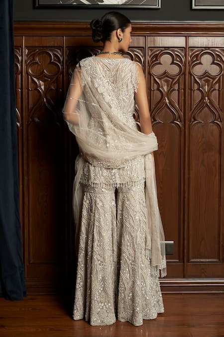 Istya Grey Embellished Kurta Sharara Set 