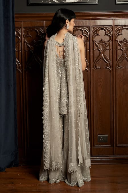 Istya Grey Embellished Kurta Sharara Set 
