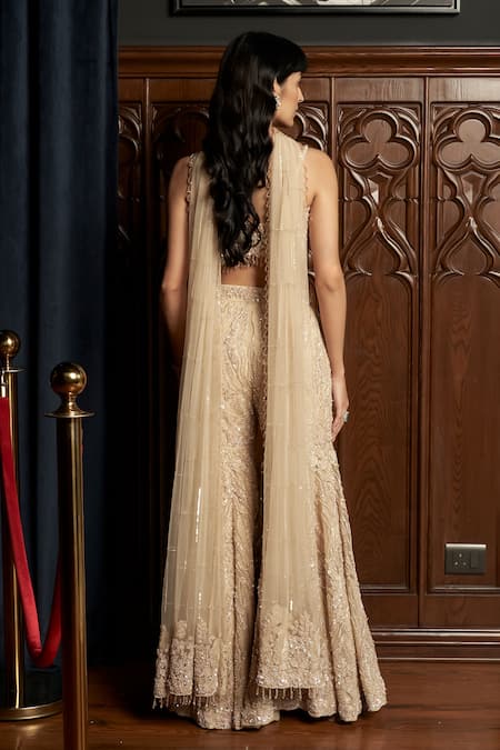 Istya Beige Embellished Sharara Set 