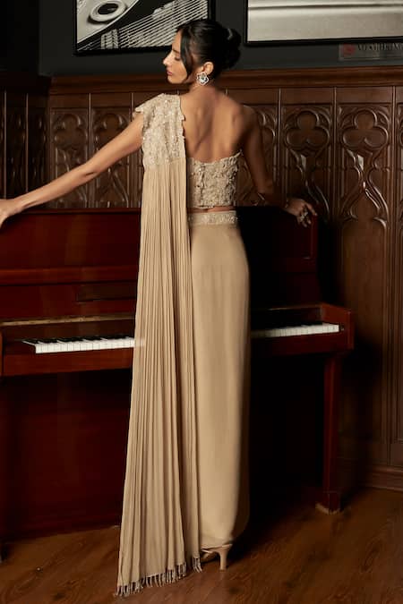 Istya Beige Corset With Pre-Draped Saree 