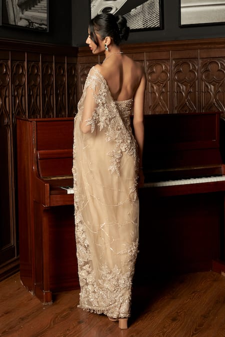 Istya Beige Embroidered Saree With Blouse 