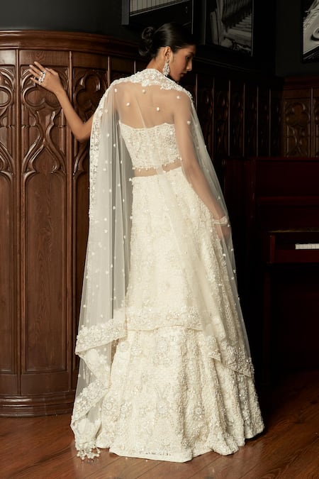 Istya Ivory Embellished Fish Cut Lehenga Set 