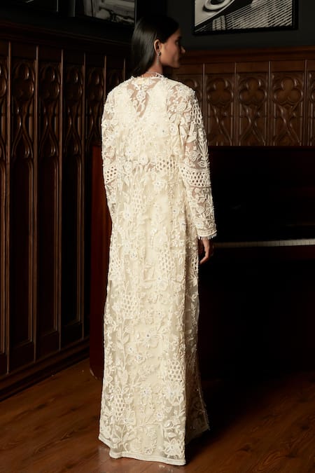 Istya Ivory Embellished Jacket Skirt Set 