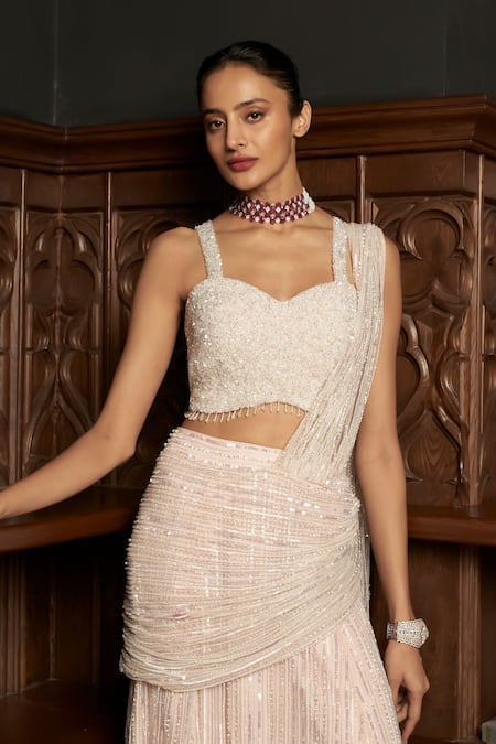 Istya Pink Pre-Draped Saree With Blouse 