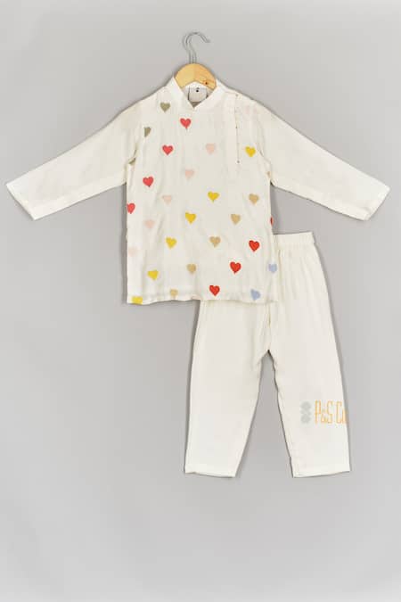 P & S CO Heart Embroidered Kurta & Pant Set 