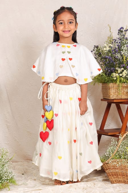 P & S CO Hearts Embroidered Top With Lehenga 