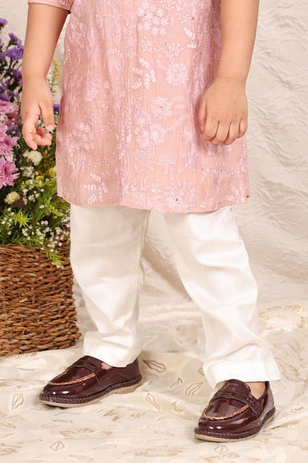 P & S CO_Pink Chanderi Floral Pattern Kurta With Pant _Online_at_Aza_Fashions