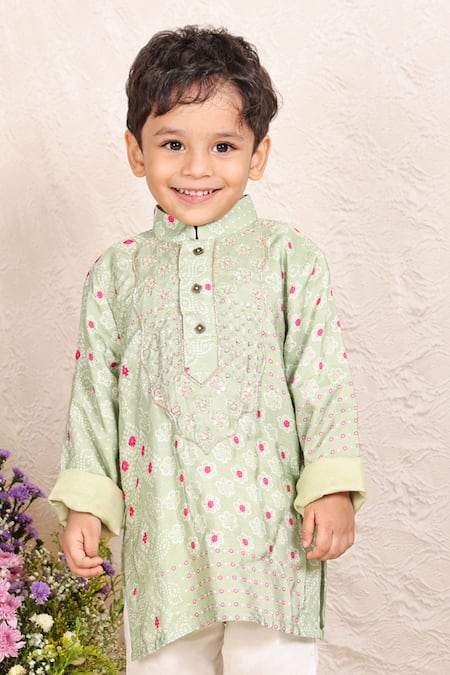 P & S CO Bandhej Zari Embroidered Kurta & Pant Set 