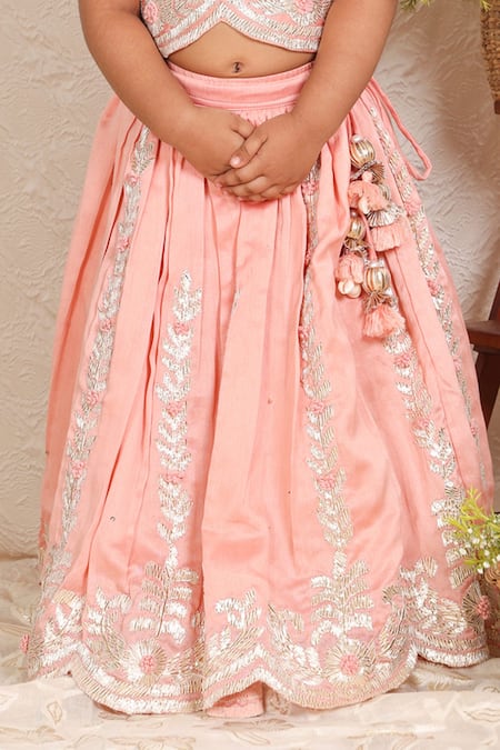 P & S CO Pink Chanderi Gota Patti Embroidered Lehenga With Blouse Online at Aza Fashions P & S CO_Pink Chanderi Gota Patti Embroidered Lehenga With Blouse _Online_at_Aza_Fashions