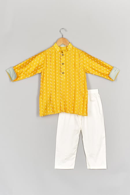 P & S CO Mustard Chanderi Bandhani Pattern Kurta With Pyjama 