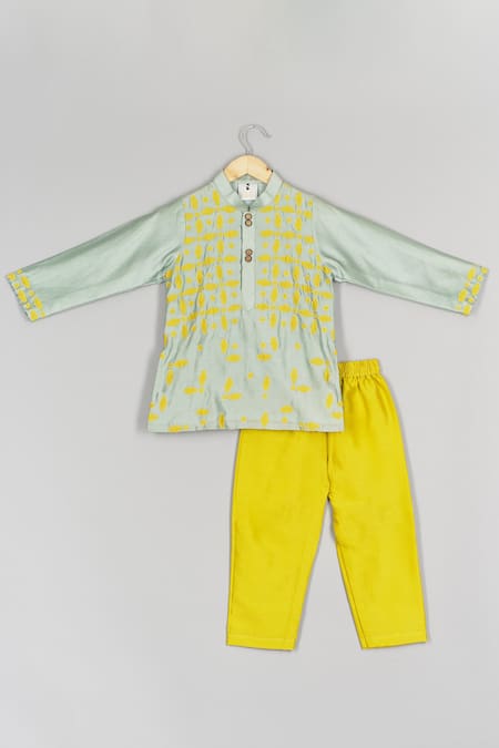 P & S CO Mint Chanderi Applique Abstract Kurta With Pant 