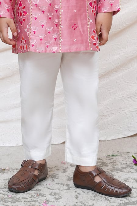 P & S CO_Pink Chanderi Gota Patti Printed Kurta Set _Online_at_Aza_Fashions