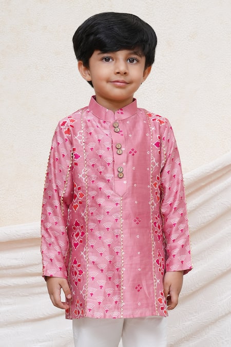 Shop_P & S CO_Pink Chanderi Gota Patti Printed Kurta Set _at_Aza_Fashions