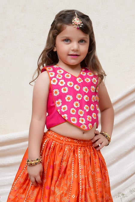 Shop_P & S CO_Pink Chanderi Gota Patti Embroidered Top And Lehenga Set _at_Aza_Fashions