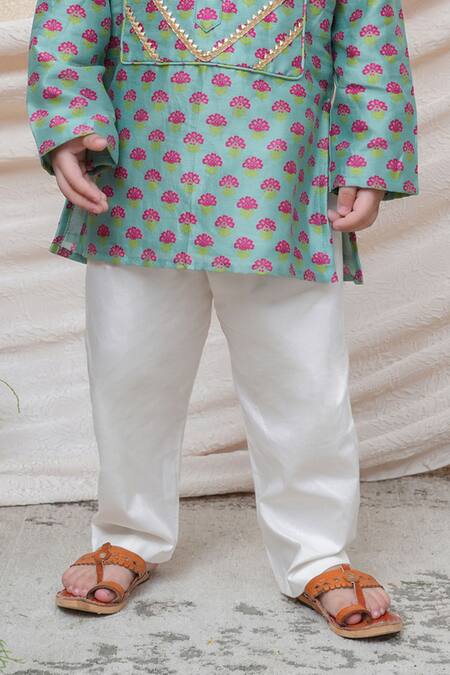 P & S CO Mint Chanderi Gota Patti Printed Kurta Set Online at Aza Fashions P & S CO_Mint Chanderi Gota Patti Printed Kurta Set _Online_at_Aza_Fashions