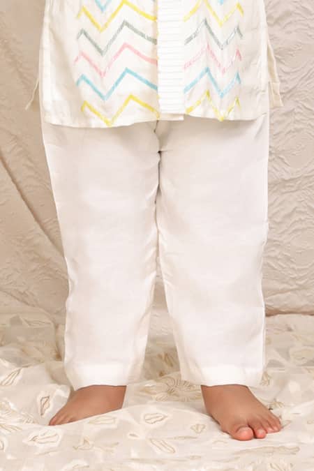 P & S CO_Off White Silk Cutdana Work Kurta Set _Online_at_Aza_Fashions