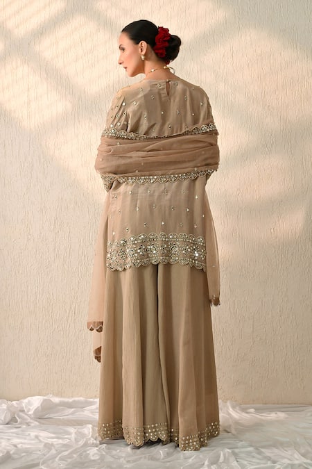 OHH CROW Floral Mirror Work Kurta Sharara Set 