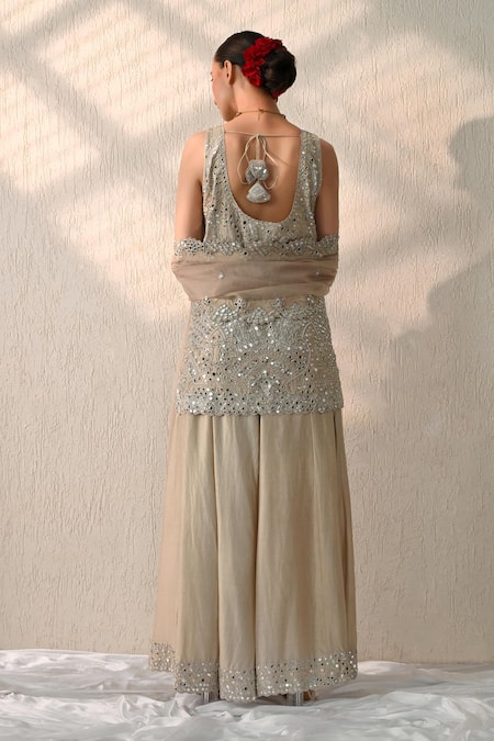 OHH CROW Hand Embroidered Kurta Sharara Set 