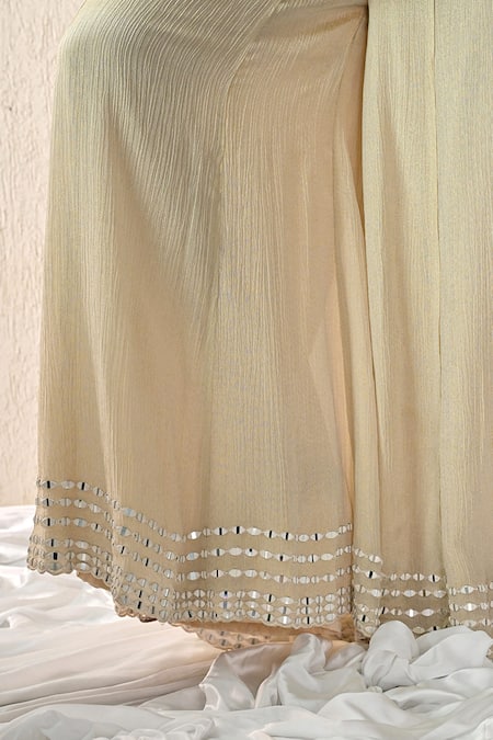 Shop_OHH CROW_White Chanderi Silk Mirrors V-neck Cluster Embroidered Kurta Sharara Set _Online_at_Aza_Fashions