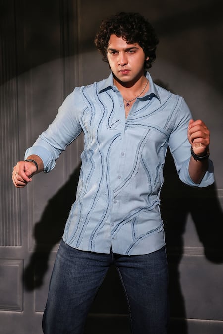 Menero Light Blue Lace Detailed Shirt 