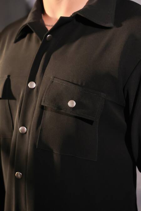 Buy_Menero_Black Crepe, Cotton, Lycra Front Pocket Shirt _Online_at_Aza_Fashions