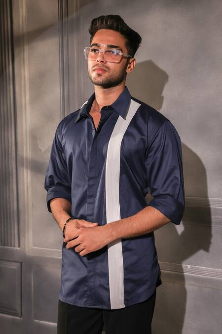 Buy_Menero_Navy Cotton Blue Pure Shirt _Online_at_Aza_Fashions