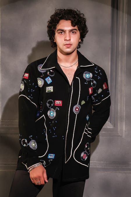 Menero Black Embroidered Shirt 