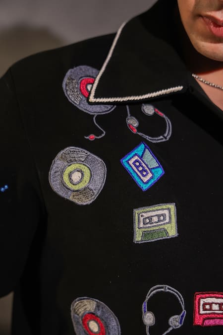 Buy_Menero_Black Crepe, Lycra Embroidery Shirt _Online_at_Aza_Fashions