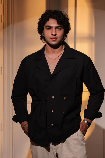 Menero Black Pure Linen Shirt 