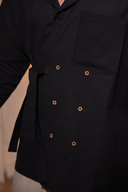 Buy_Menero_Black Linen Pure Shirt _Online_at_Aza_Fashions